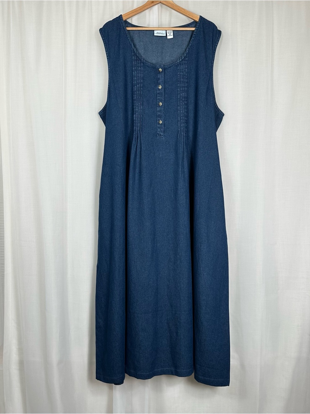 Vermont Country Store Denim Pintuck Tie Back Maxi Dress Jumper Pockets Plus 2X